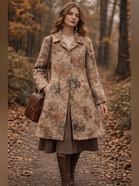 Vintage J. Jill Neutral Tones Floral Tapestry Coat Poetcore Petite Small